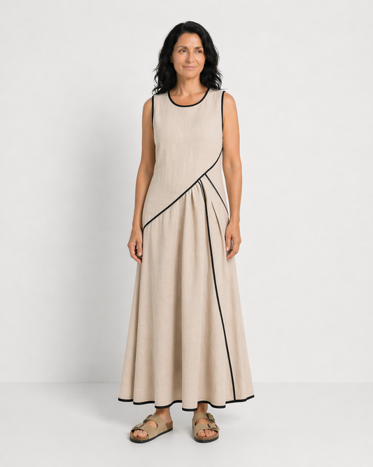 SOLEIA | ROCHIE MAXI DRAPATĂ FĂRĂ MÂNECI CU GULER ROTUND