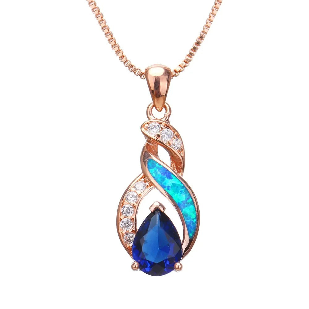 COLIER ROSE GOLD CU OPAL ÎN FORMĂ DE LACRIMĂ