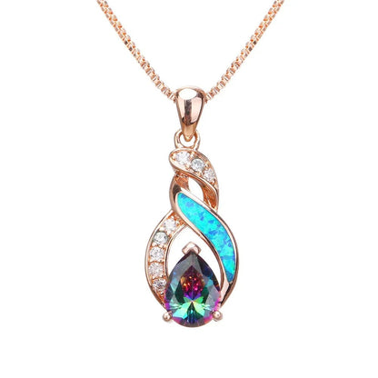 COLIER ROSE GOLD CU OPAL ÎN FORMĂ DE LACRIMĂ
