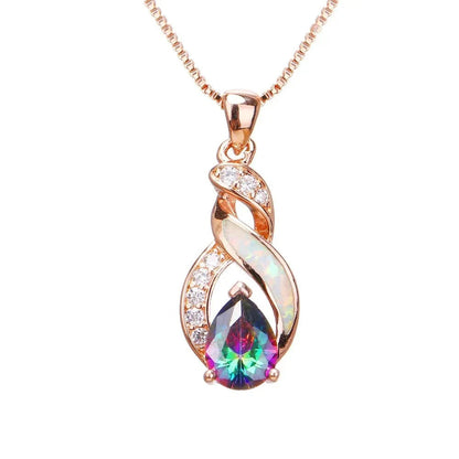 COLIER ROSE GOLD CU OPAL ÎN FORMĂ DE LACRIMĂ